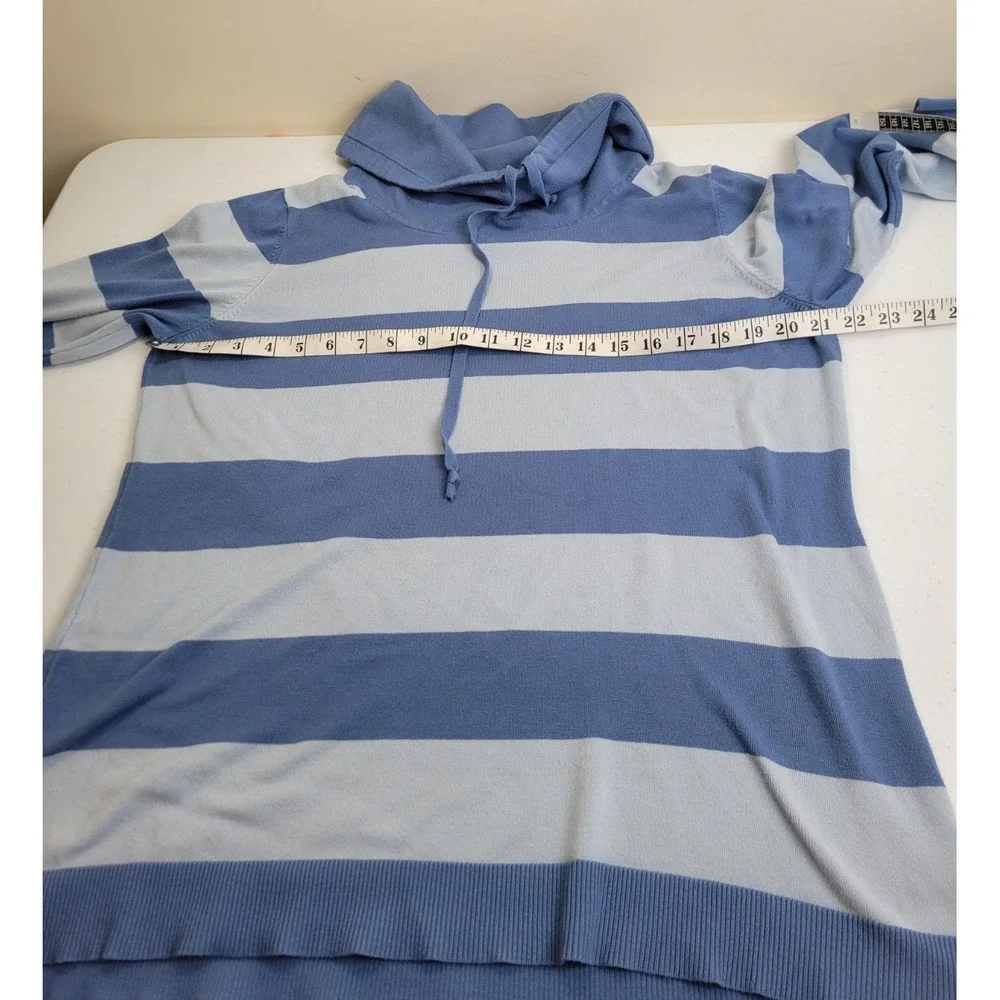 Christopher & Banks Sweater Cowl Neck Striped Pullover Coastal Blue White XL